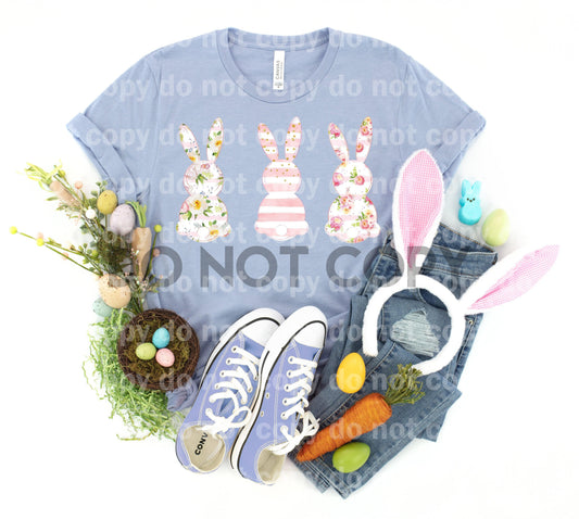 Floral pattern bunny trio Easter spring Dream print transfer