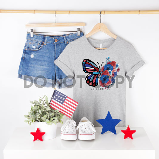 Be Free red white and blue floral patriotic Butterfly Dream Print or Sublimation Print
