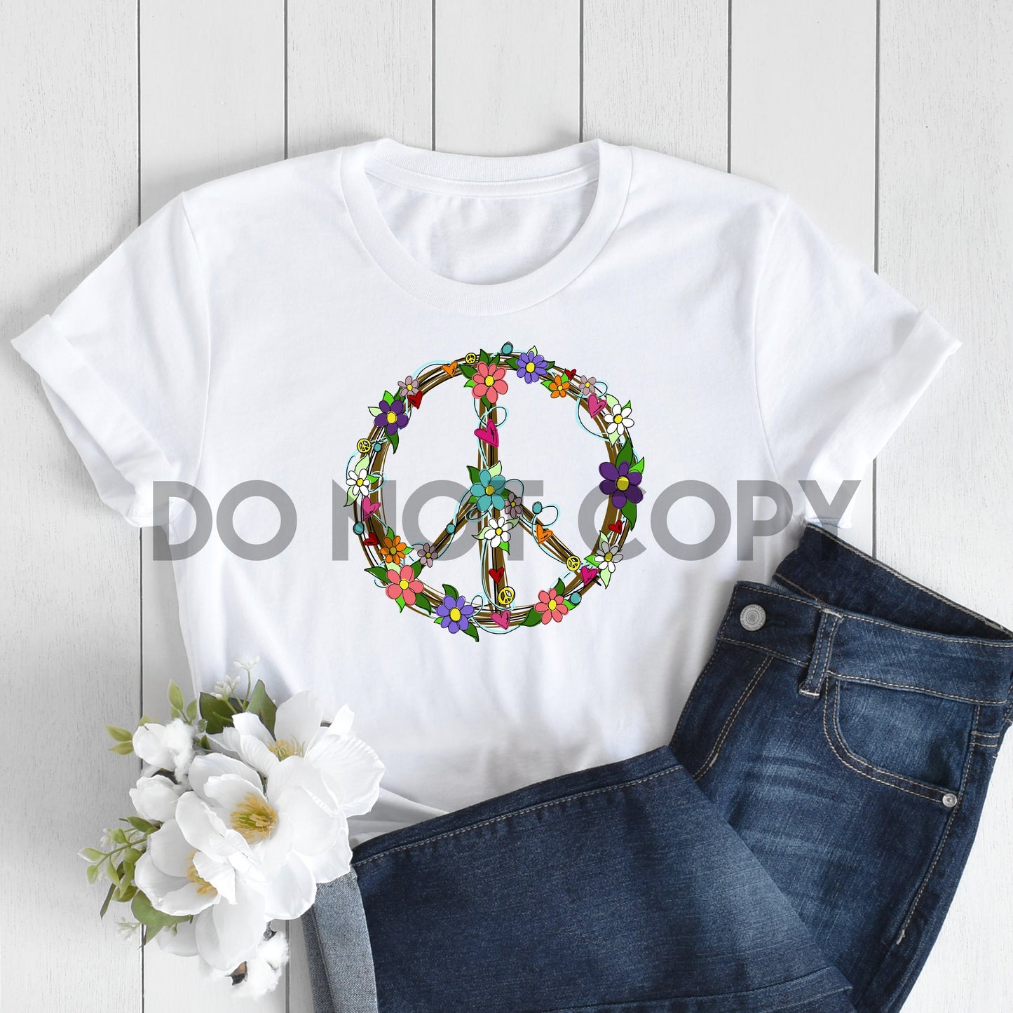 Floral Hippie Peace Sign Sublimation Print