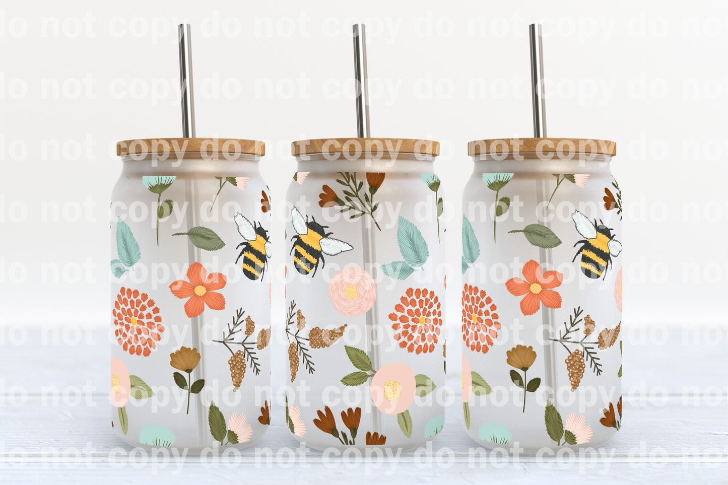 Envoltura de taza de flores y abejas de 16 oz