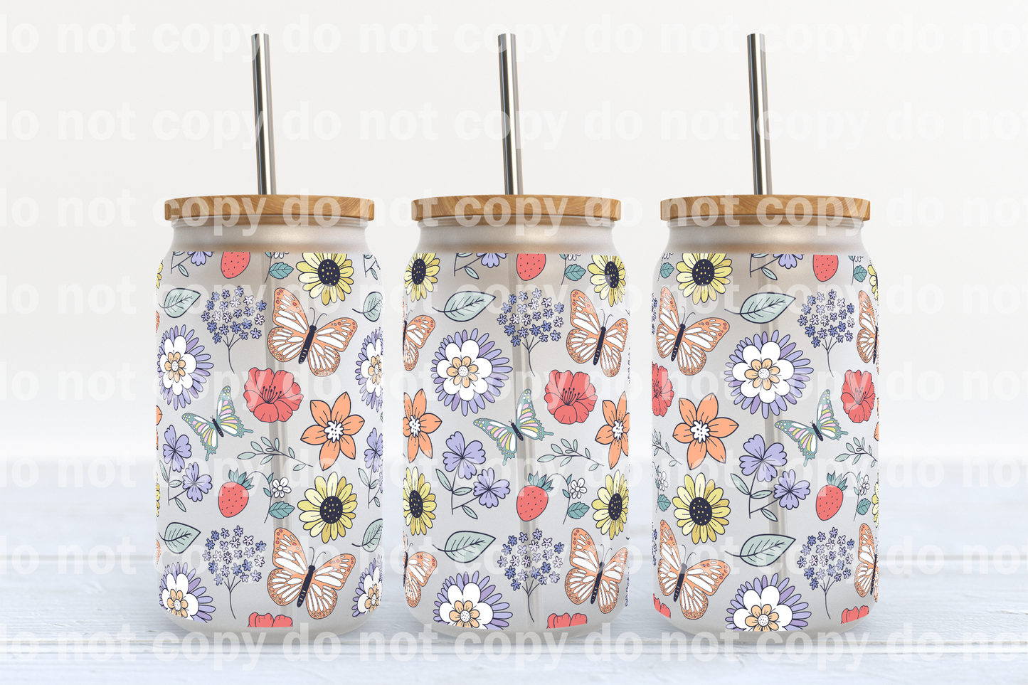 Envoltura de taza de 16 oz de color pastel de flores y mariposas
