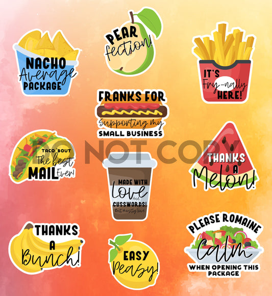 Funny Food Mail Sticker Set -10 Glossy Stickers per sheet