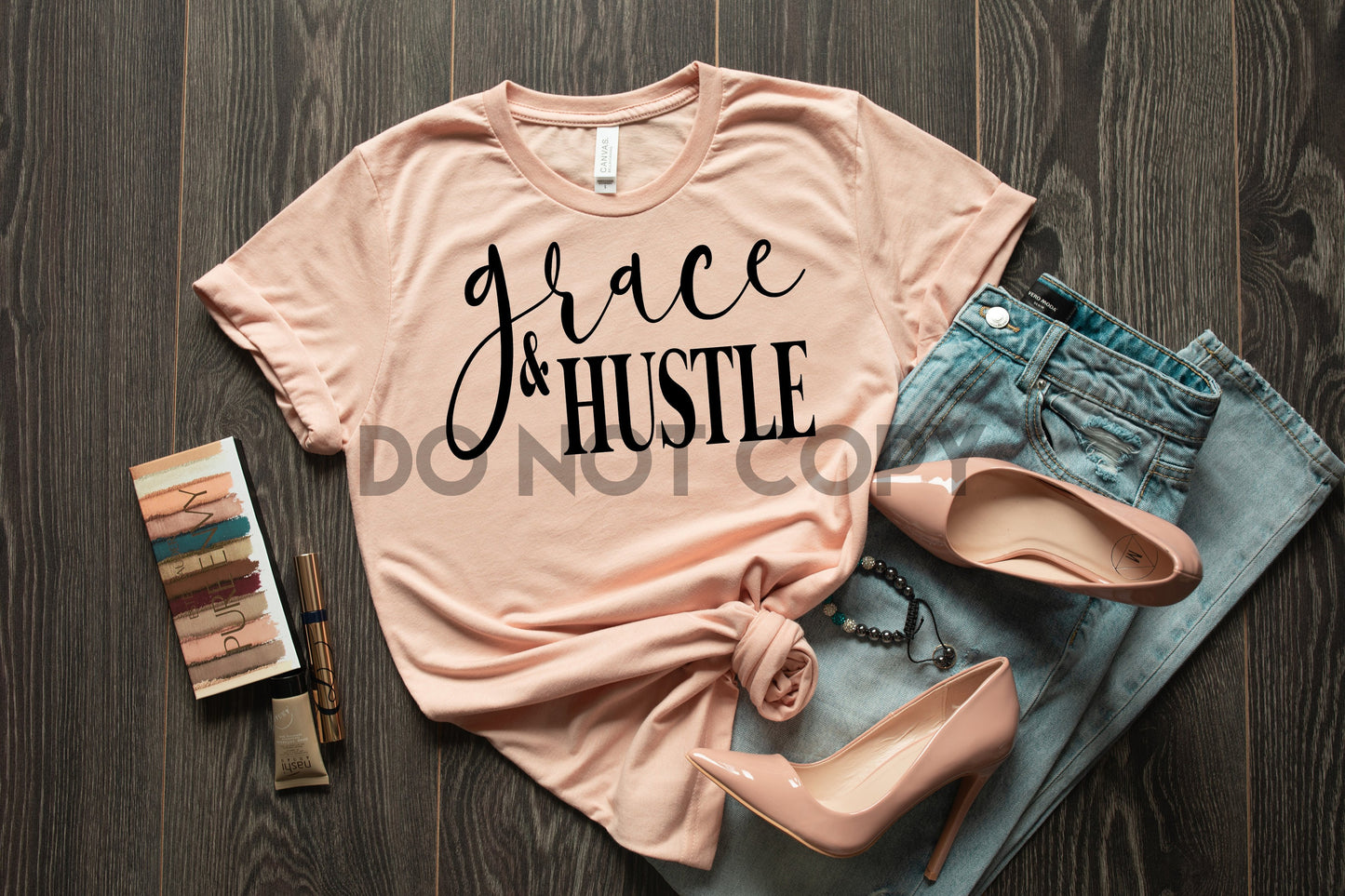 Grace and Hustle one color Screen print transfer
