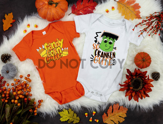 Candy Corn Cutie Youth and Infant Halloween full color screen print transfer