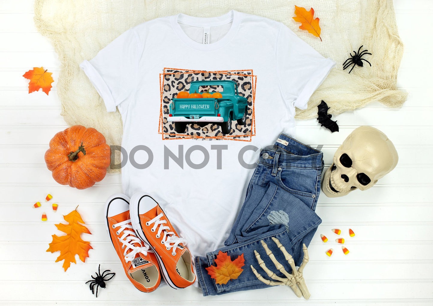 Happy Halloween Truck Leopard Background Sublimation Print