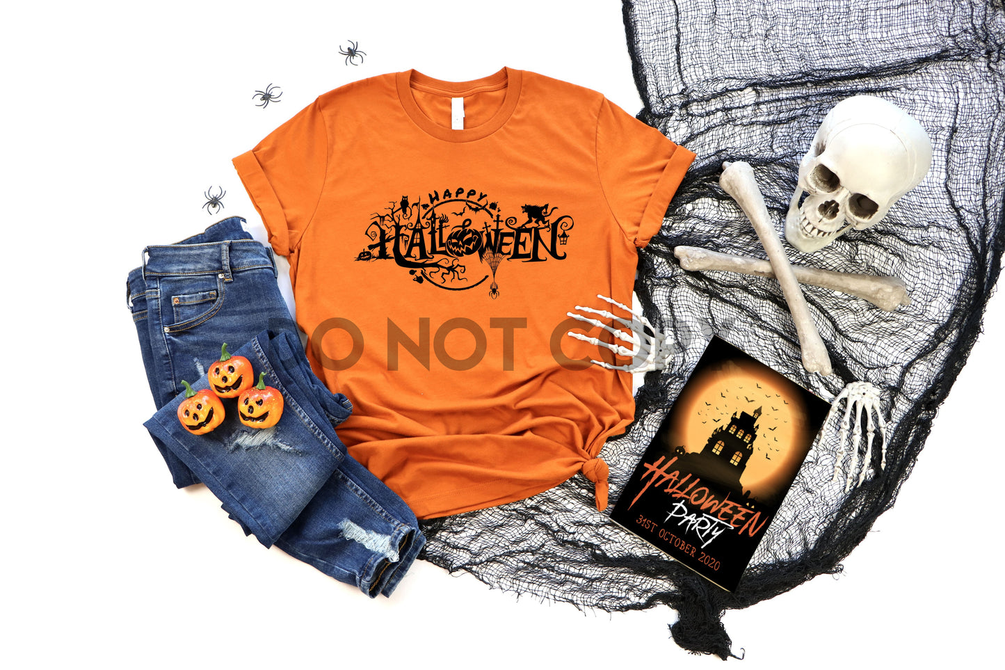 Happy Halloween Word Art BLACK INK one color Screen print transfer