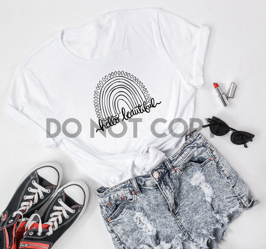 Hello Beautiful Rainbow Black Line Art Sublimation print
