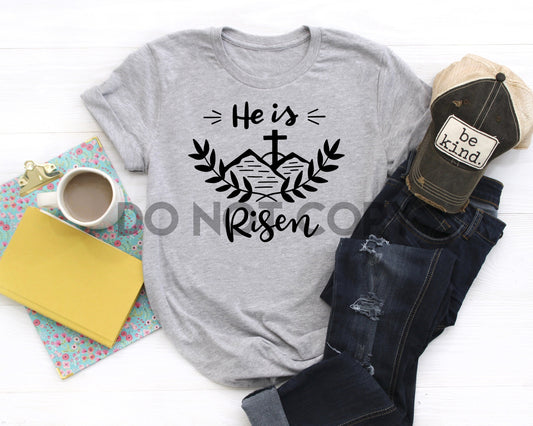 He is Risen Easter cross one color Screen Print plastisol transfer