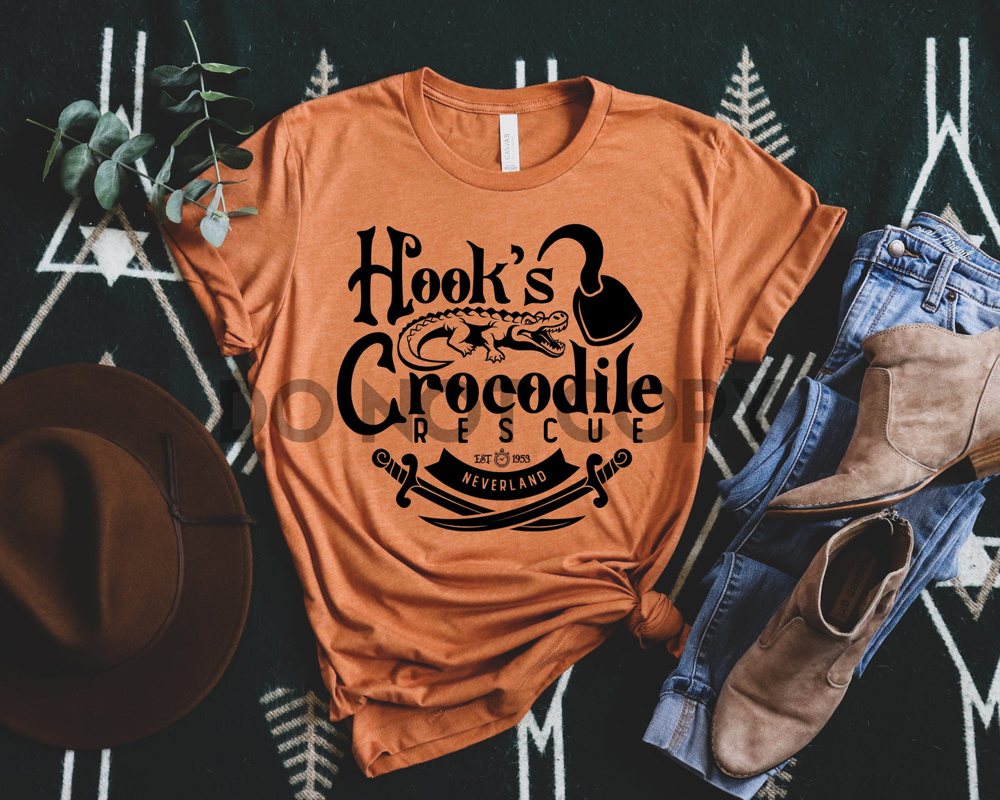 Hook Crocodile Rescue adult and youth BLACK INK one color Screen print transfer
