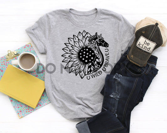 Horse Sunflower Brave Wild one color Screen Print plastisol transfer