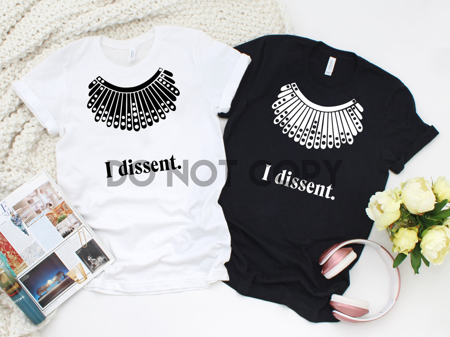 I dissent Ginsburg RBG Collar white black or rose gold ink one color Screen print transfer