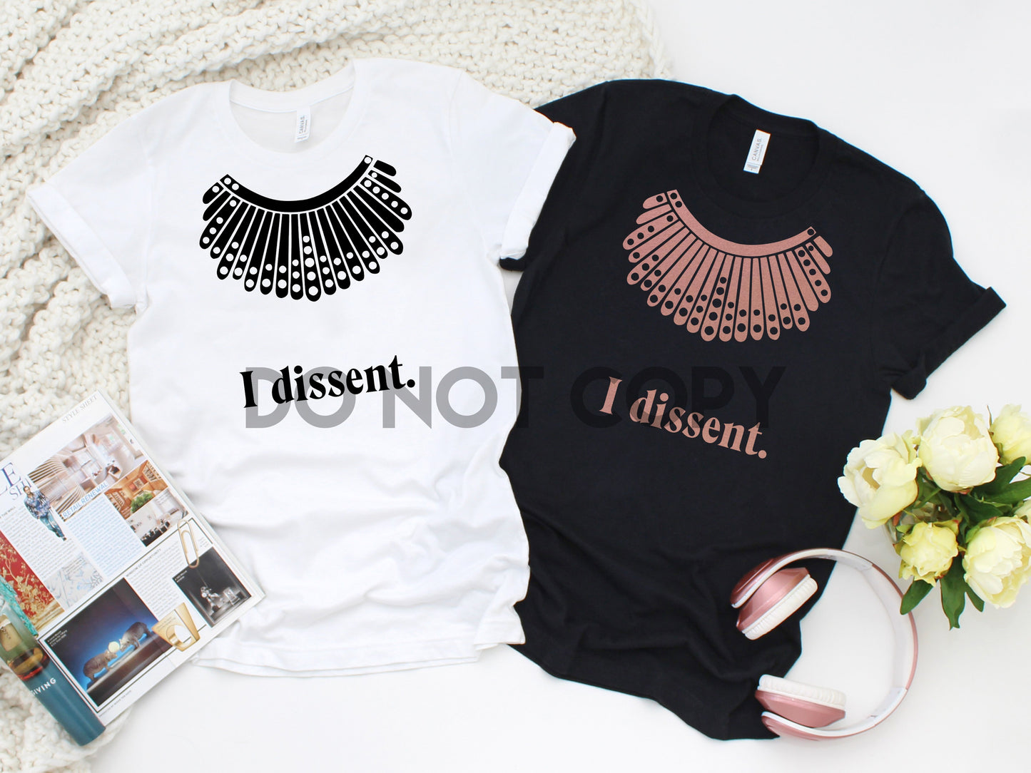 I dissent Ginsburg RBG Collar white black or rose gold ink one color Screen print transfer