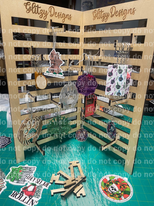 Wood display racks laser cut and personalized with hooks