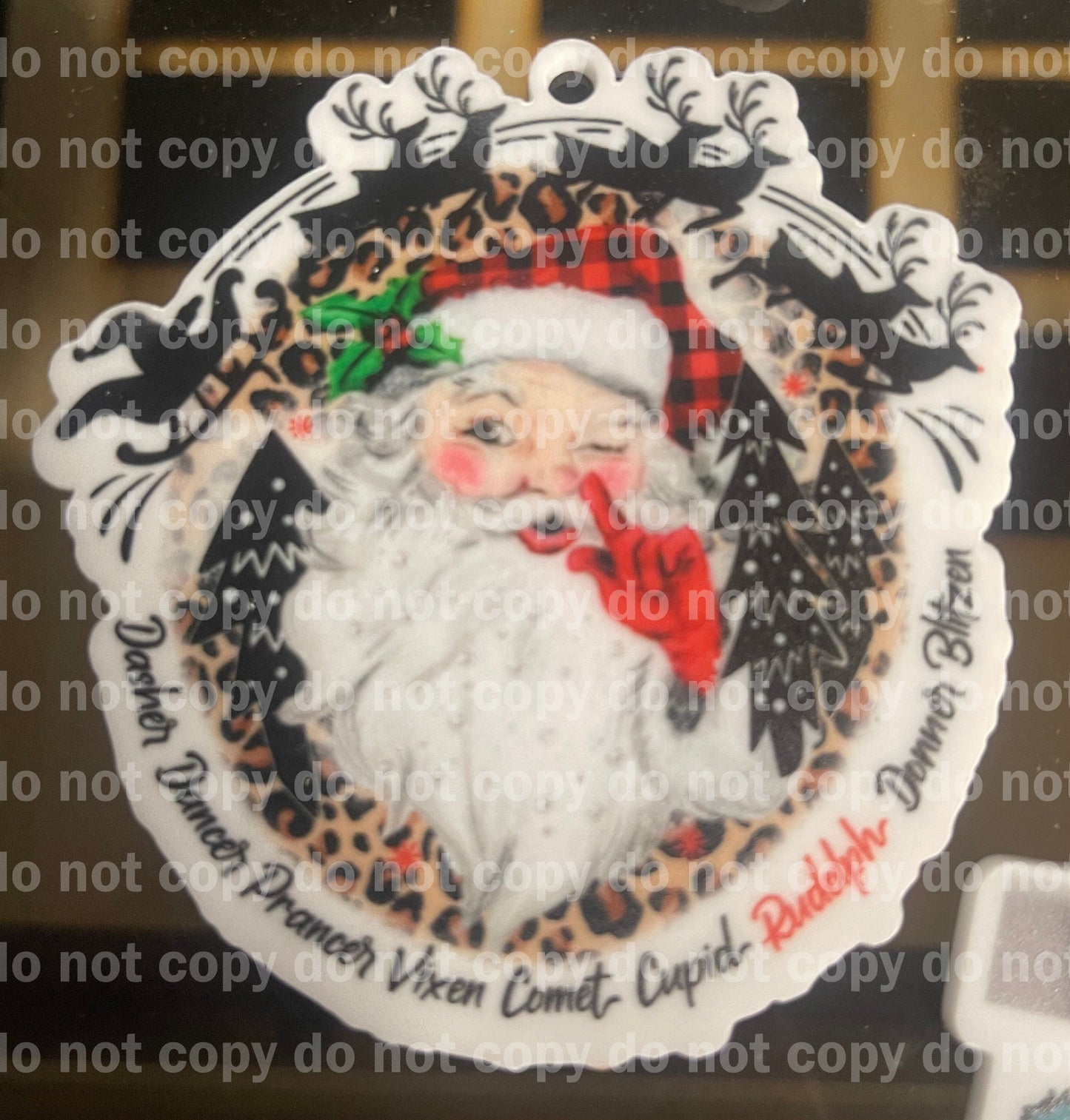 Reindeer names Leopard vintage Santa Christmas ornament uv print and acrylic