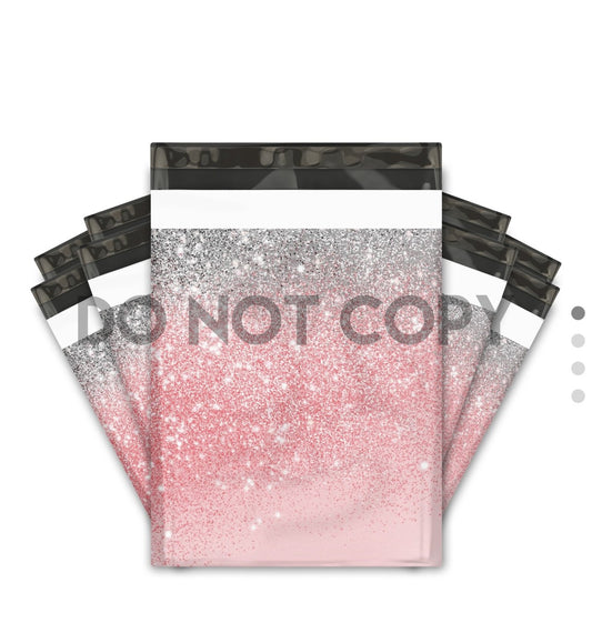 Poly mailer 10x13 pink and silver glitter gradient