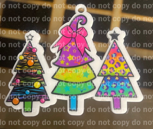 Neon Bright Frank inspired patterned trees Christmas ornament uv print and acrylic