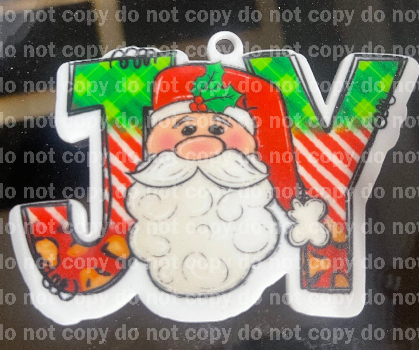 JOY word art Santa Christmas ornament uv print and acrylic