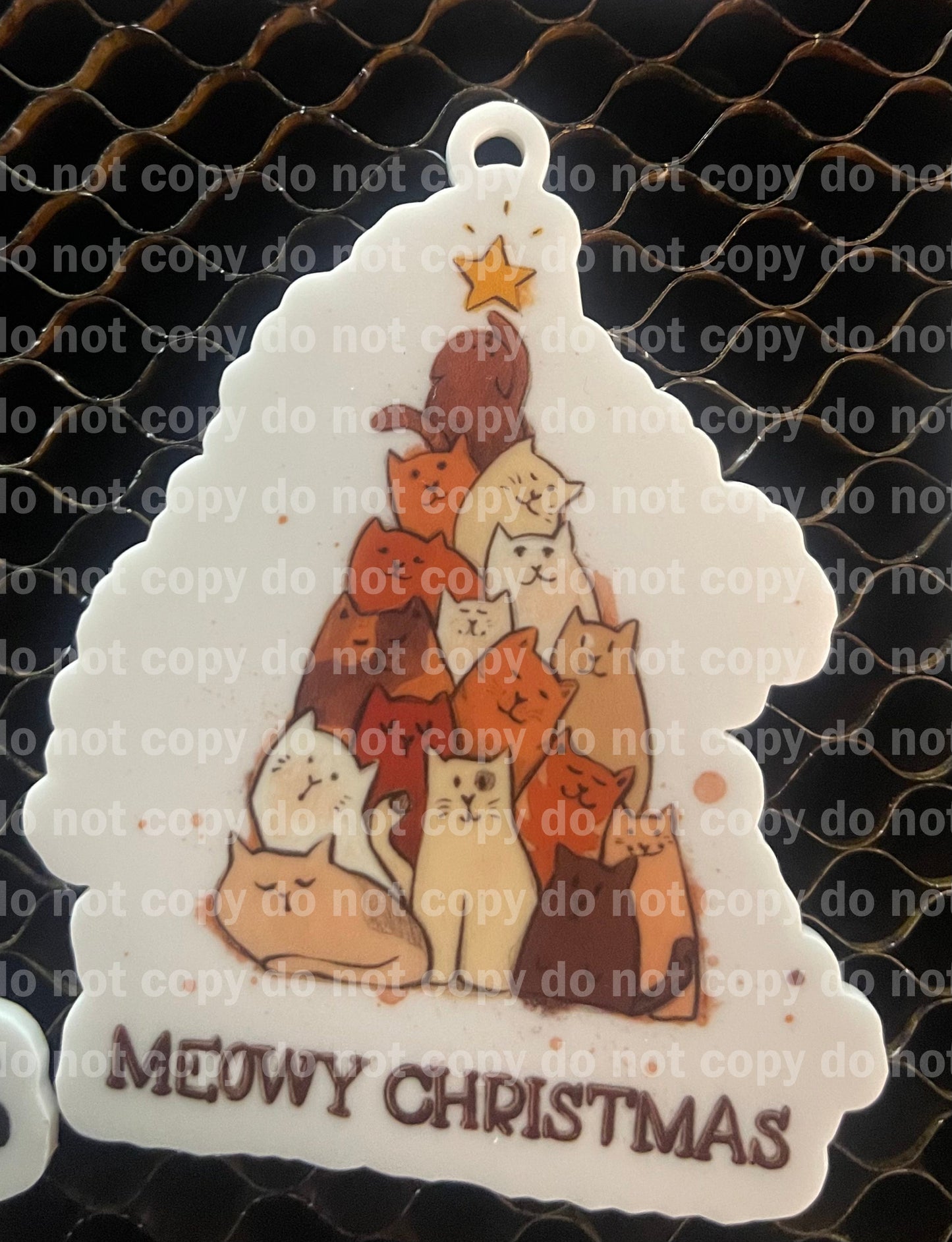 Meowy Christmas Cat árbol adorno navideño impresión uv y acrílico