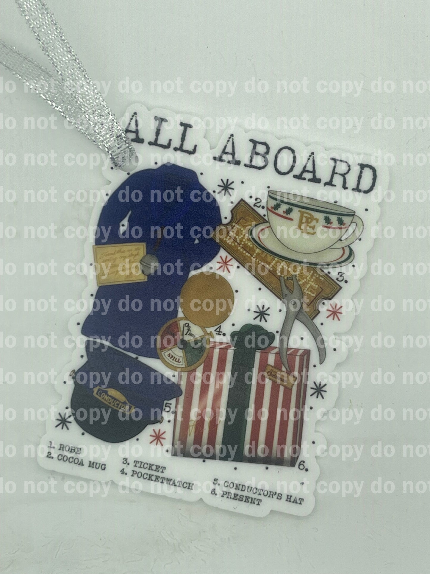 All aboard inspired Christmas ornament uv print and acrylic