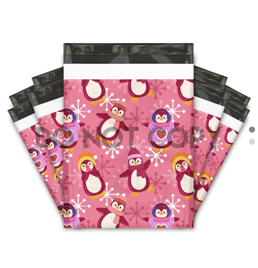 Poly mailer Christmas pink penguins christmas holiday 10x13