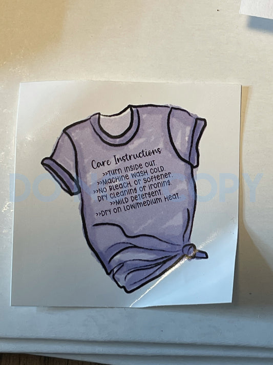 2" sticker Shirt care instructions split back single vinyl sticker