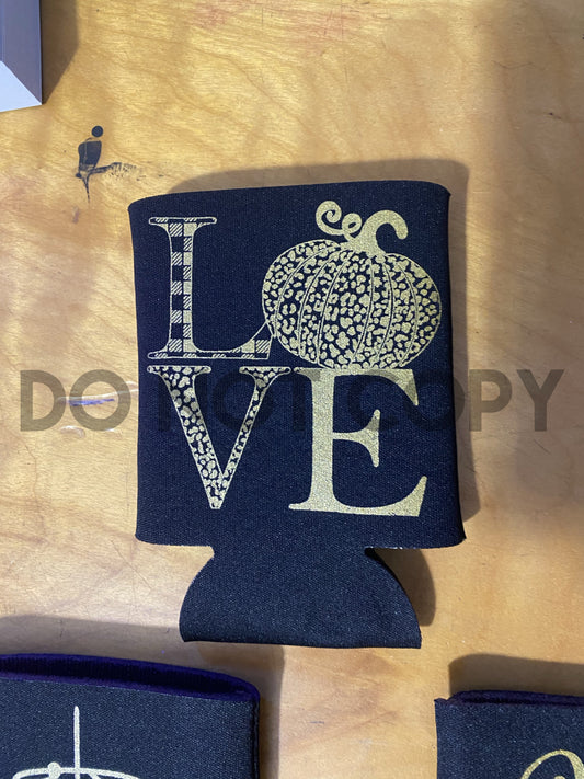 Love pumpkin leopard word art coozie Metallic gold one color Screen print transfer