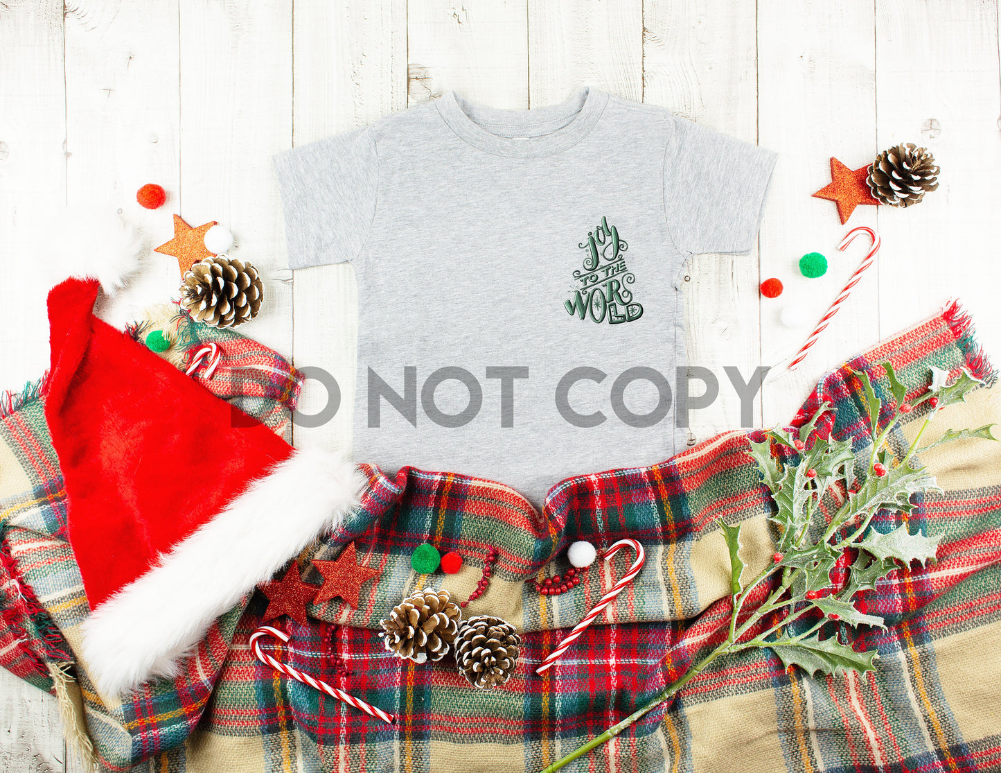 Joy to the World Christmas Tree Pattern Pocket Size HIGH HEAT Full color Screen Print transfer