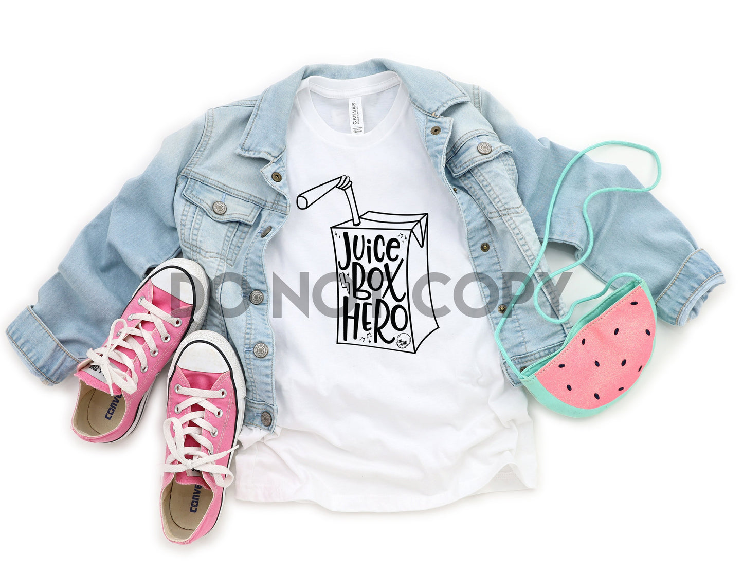 Juice Box Hero white or black ink one color Screen print transfer