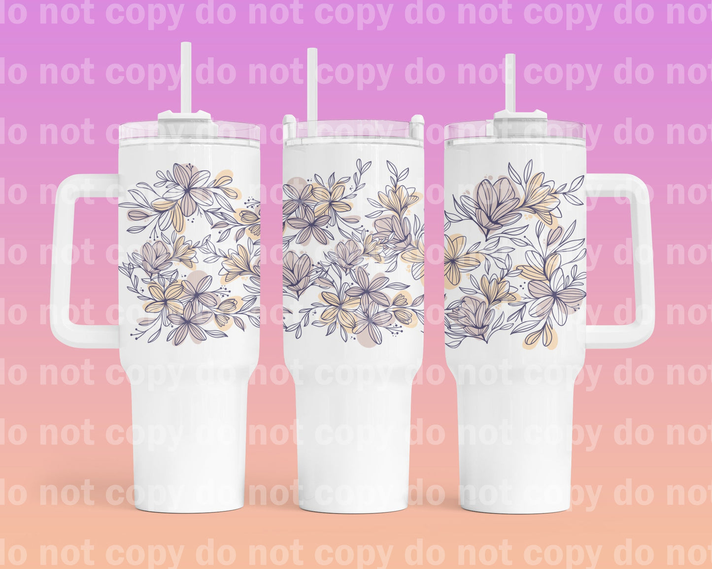 Blue Line Flowers 40oz Cup Wrap with Matching Handle Print