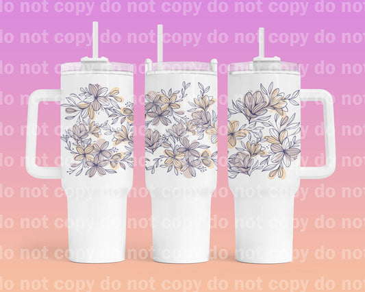 Envoltorio para vaso de 40 oz con estampado de asa a juego y flores de línea azul