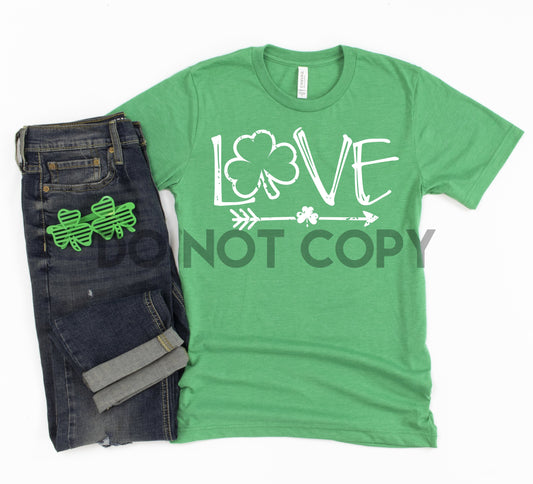 Love Clover Shamrock White one color Screen Print plastisol transfer