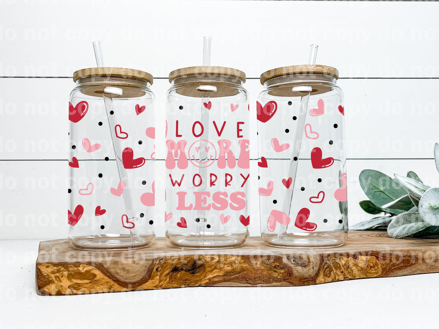 Love More Worry Less Hearts 16oz Cup Wrap