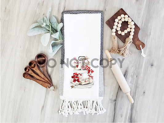 Tea Towel Tiered tray valentines hearts love xoxo high heat Full color Screen Print transfer