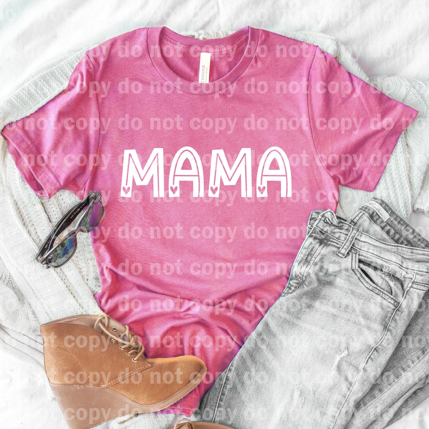 Mama Heart Typography BLACK INK and WHITE INK one color Screen print transfer