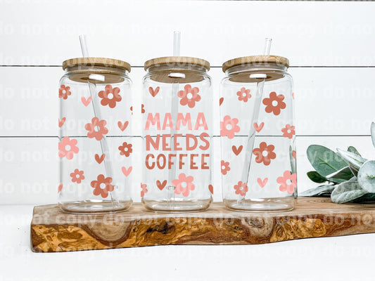 Mama Needs Coffee Flowers And Hearts 16oz Cup Wrap
