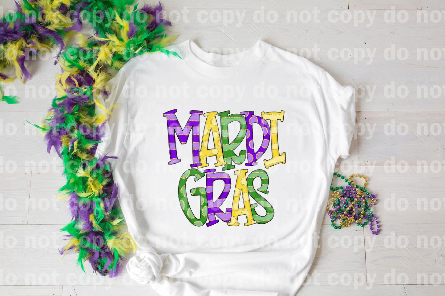 Mardi Gras Polka Dots Stripe Doodle Letters HIGH HEAT Full color Screen Print transfer