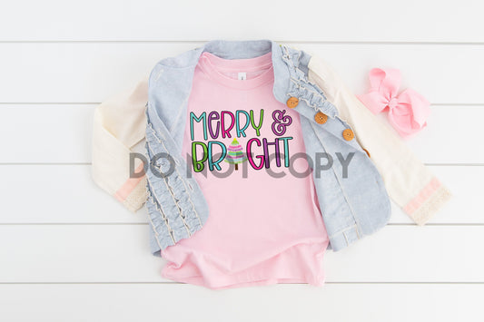Merry and bright colorful christmas tree Infant youth HIGH HEAT Full color Screen Print transfer