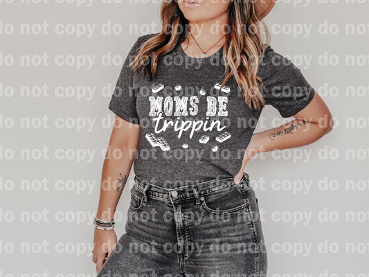 Moms be Trippin toy blocks WHITE INK one color Screen print transfer