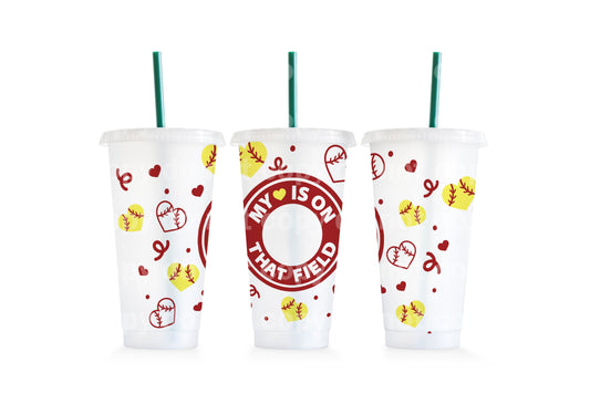 My Heart Is On That Field Softball Cup Wrap 24oz Cold Cup Wrap