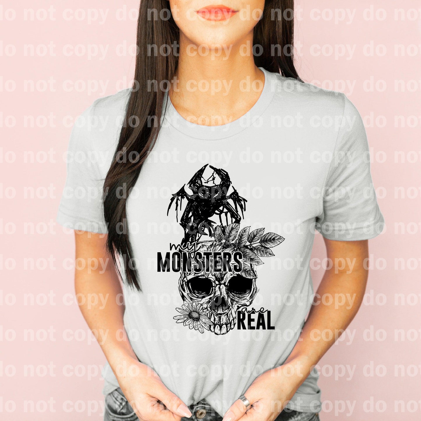 My Monsters Are Real Skull BLACK INK one color Screen print transfer