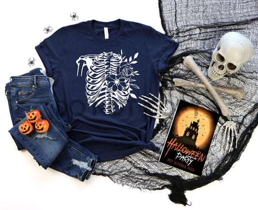 Caja torácica de esqueleto floral TINTA BLANCA un color Transferencia de serigrafía