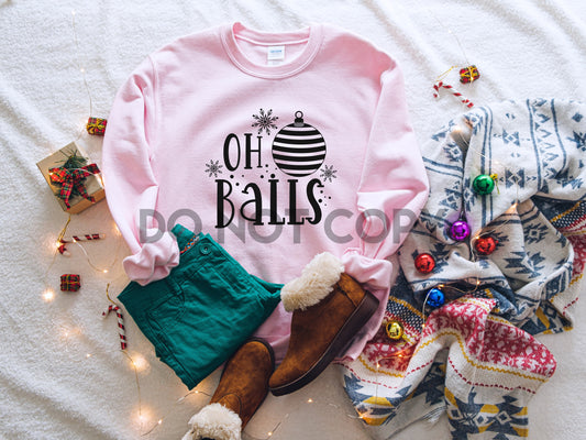 Oh Balls Christmas TINTA NEGRA transferencia de serigrafía a un color