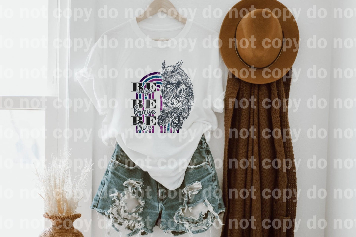 Be Wise Be Brave Be True Rainbow Grey Owl Sublimation print