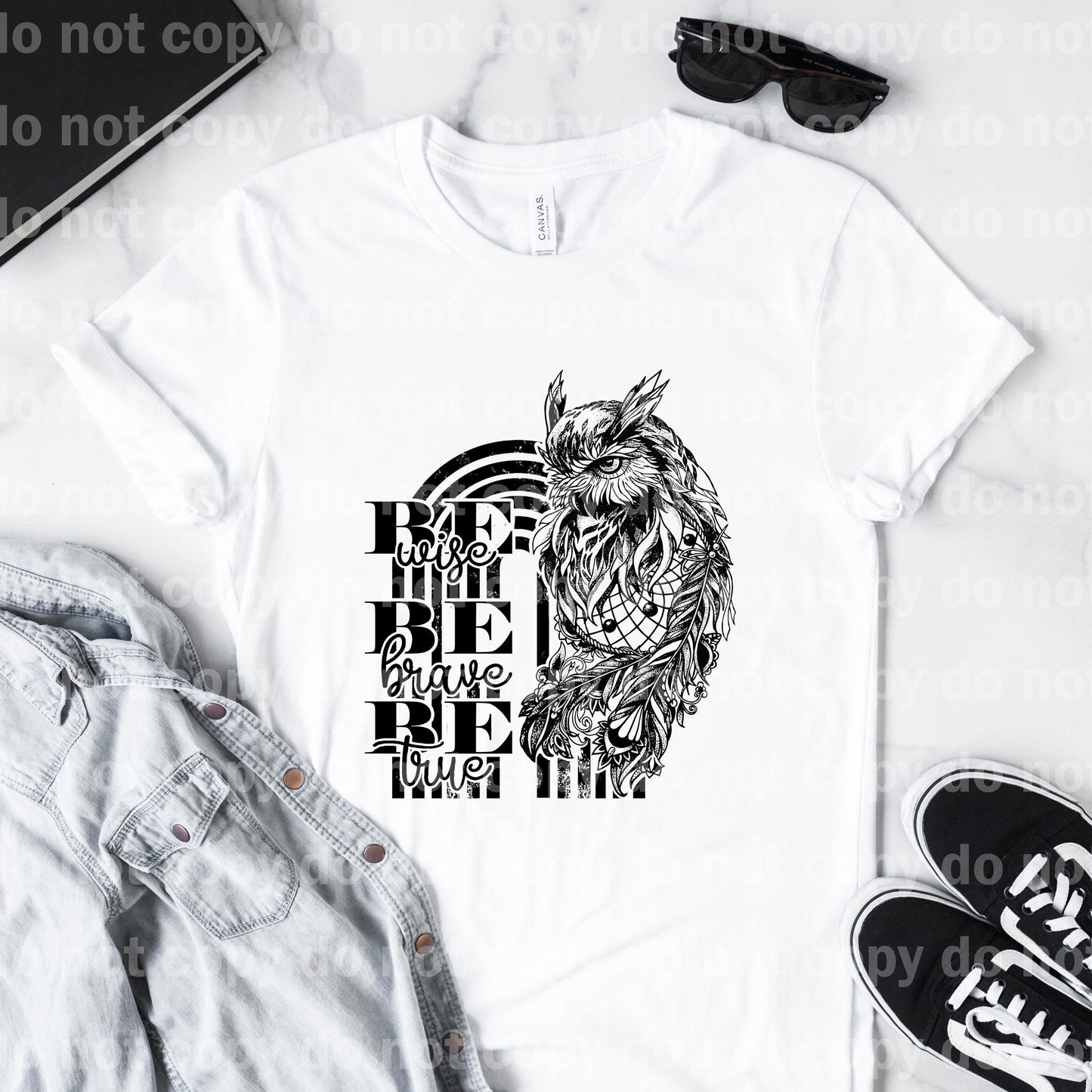 Be Wise Be Brave Be True Owl Rainbow Impresión de sublimación negra