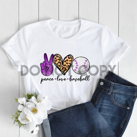 Peace Love Baseball Púrpura y Leopardo Impresión por Sublimación