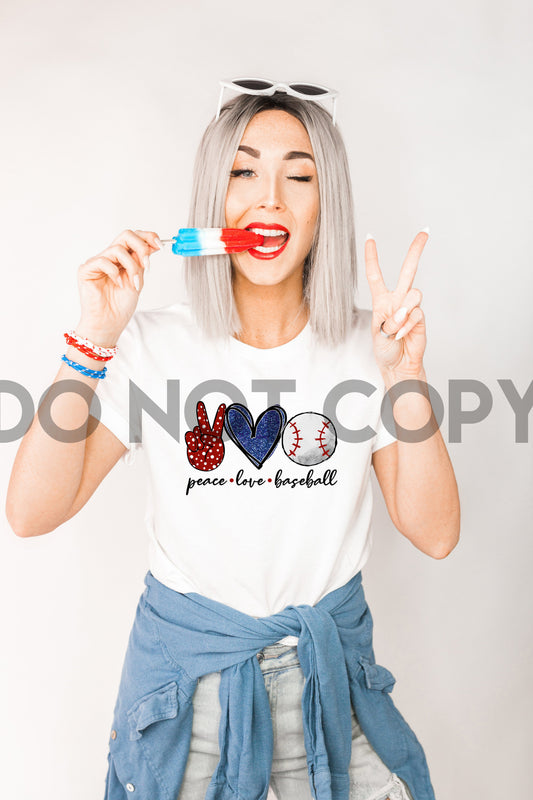 Peace Love Baseball Azul y Rojo Impresión por Sublimación