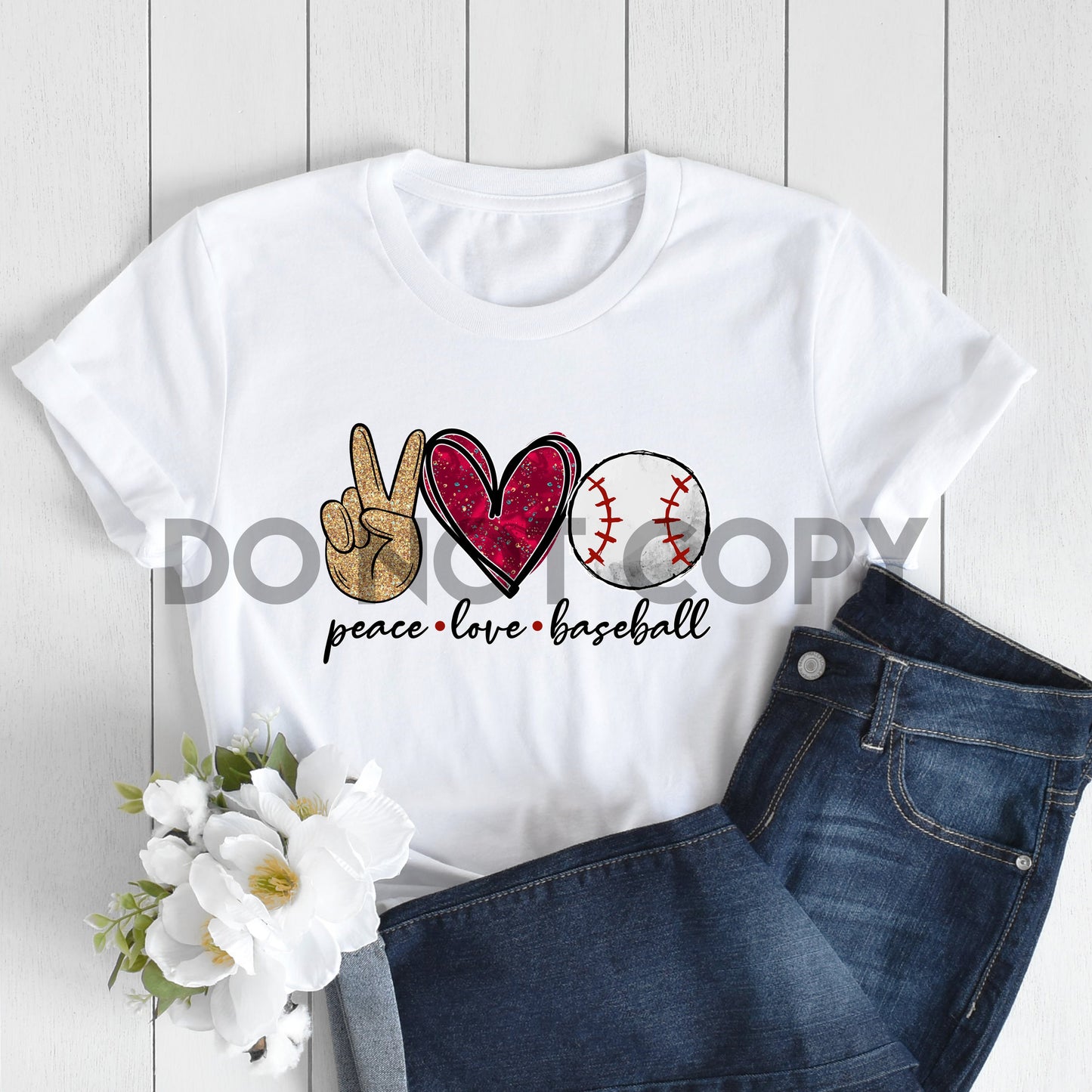 Peace Love Baseball Red & Gold Sublimation Print