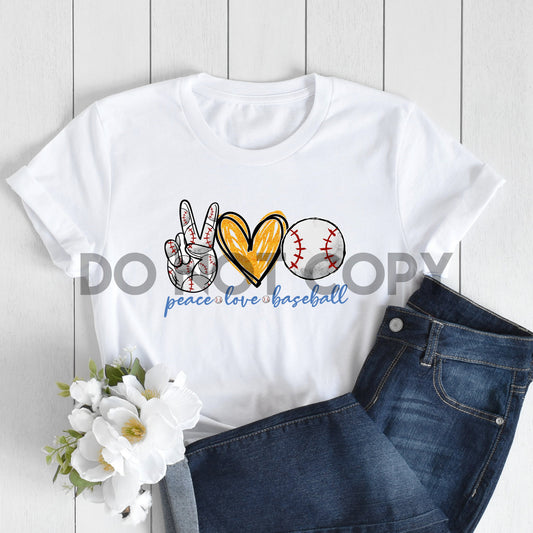 Impresión por sublimación de corazón con brillo amarillo de béisbol Peace Love