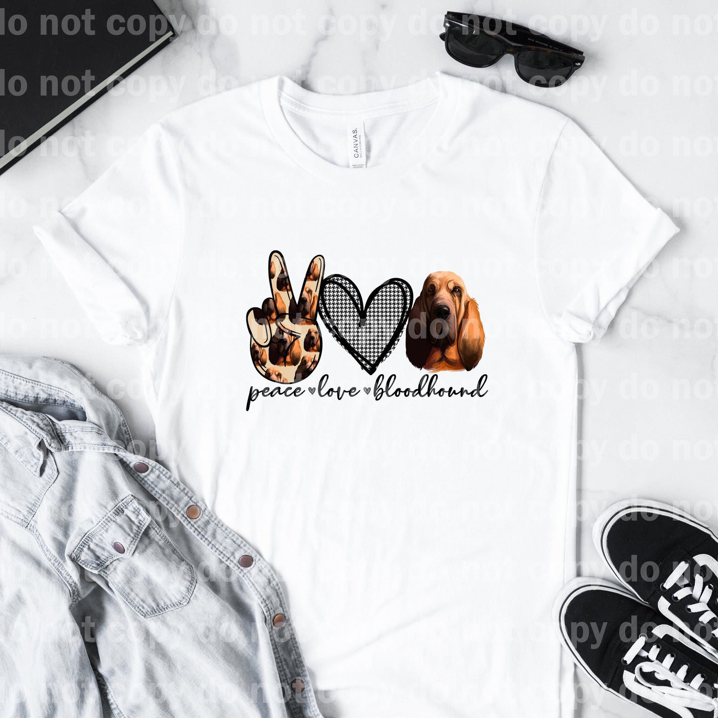 Peace Love Bloodhound Silver Heart Sublimation Print