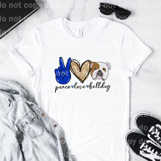 Peace Love Bulldog Blue and Gold Sublimation Print